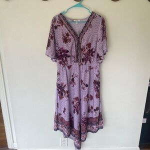 Maurices Lavender Floral Midi Dress with Burgundy Accents